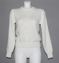 VTG Jamie Scott Floral Iridescent Sequins Beads Ivory Acrylic Blend Swea... - $26.99