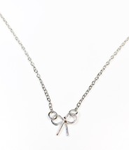 15mm Silver Bow Pendant Necklace on 21&quot; Integrated Oval Cable Chain - £9.19 GBP