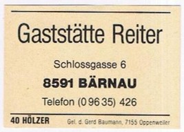 Matchbox Label Germany Gaststatte Reiter Rider Restaurant Barnau - £0.77 GBP