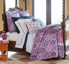 Sferra Rowyn F/Queen 4 PC Duvet Cover+Shams Navy Berry Cotton Percale Italy New - £263.10 GBP