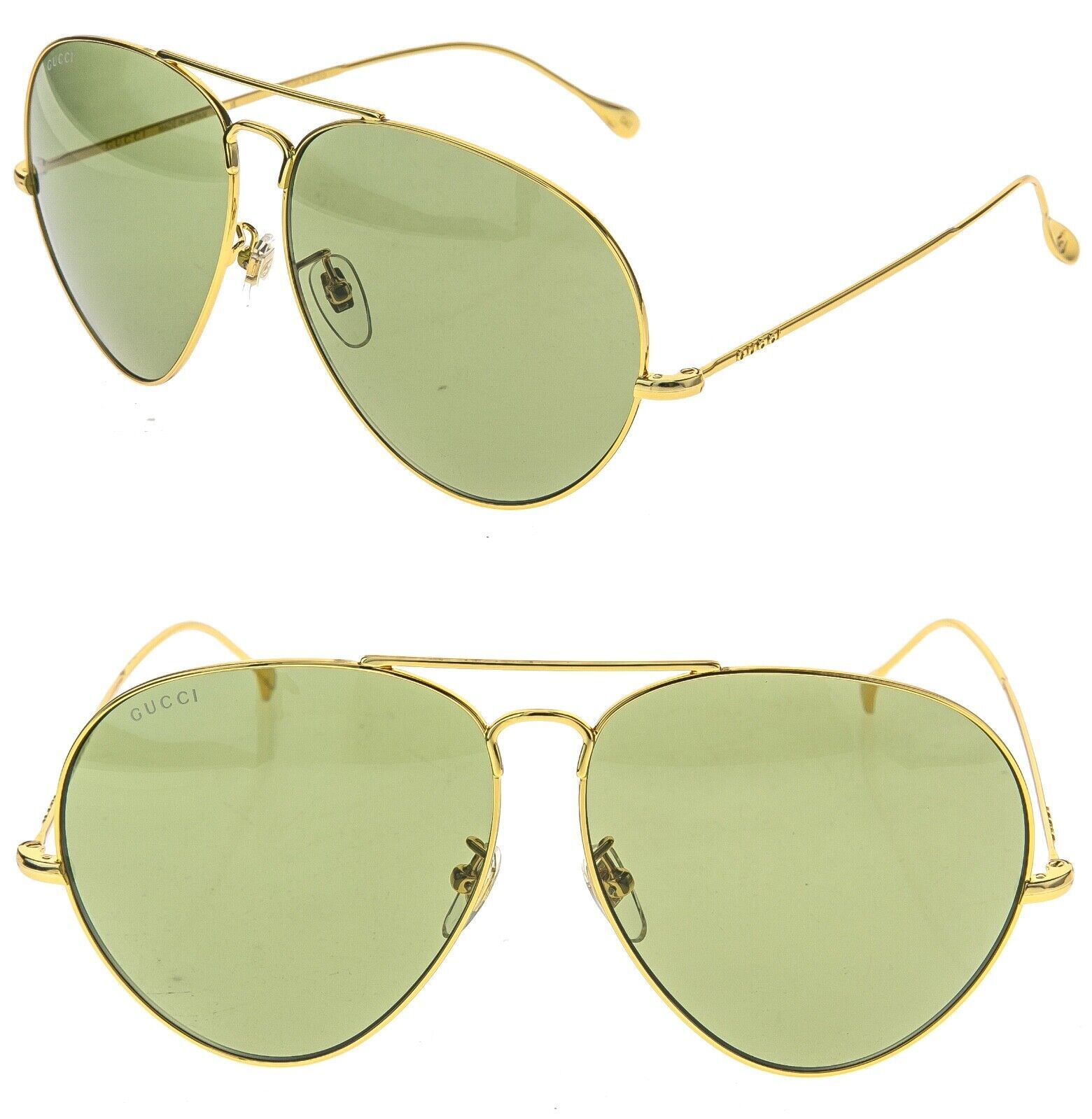 GUCCI 1481 Gold Metal Green Retro Pilot Aviator Gg1481S Unisex Sunglasses 001