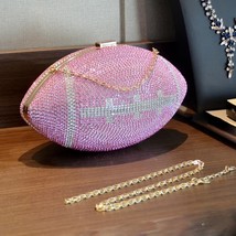  Small Brown/ Crystal  Football  Handbags Women 2 Chain Messenger Clutches Desig - £97.34 GBP