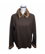 Alexandra Bartlett Wool Cardigan Sweater Jacket Large Faux Fur Collar Br... - $27.07