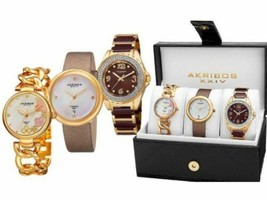 New Akribos Xxiv AK887YG Women&#39;s Diamond Gold 3-Watch Set AK889 AK890YG AK891YG - £54.33 GBP