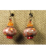 Earrings Pierced VINTAGE 19mm Pink &amp; Orange Stone &amp; Glass Beads Abstract... - £10.00 GBP