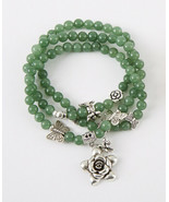 Green Beads w Roses  &amp; Butterflies  Charm Wrap Around Bracelet  23.5&quot; - £10.17 GBP