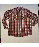 Rocawear Mens Button Down Long Sleeve Pockets Cotton Plaid Red Shirt Siz... - $31.67