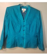 Papell Petites - Teal Silk Long Sleeve Jacket Size 12P       B1 - £17.74 GBP