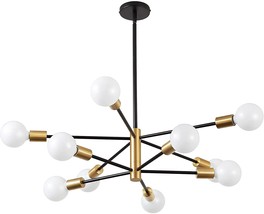Modern Sputnik Chandelier, Black and Gold Chandelier,Mid Century Pendant... - $149.00