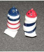 Cracker Barrel LIGHTHOUSE  Mini Salt And Pepper Shakers White Red Blue NEW - $8.99