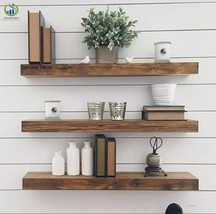 3PCS Rustic Floating Solid Wood Shelves Walls Mounted Wooden Shelf natural 18 in - £58.31 GBP