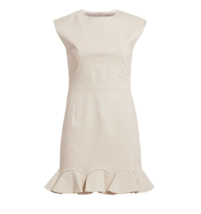 HALSTON Women&#39;s Cap Sleeve Round Neck Dress with Flounce Hem, Buff, Size 2, NWT - £71.93 GBP