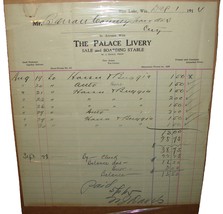 1914 Antique THE PALACE LIVERY Delivery Service Invoice Receipt Barron C... - $9.99