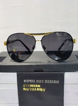 Mens Aviator Polarized Sunglasses 100%UV Black/Gold Alloy Frame Black Lens 61mm - £31.39 GBP