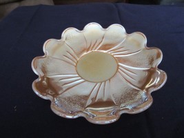 Vintage Fire King Peach Luster Glass Flower Blossom Shaped Saucer Plate - $16.82