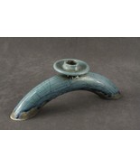 Vintage Studio Art Pottery Ash Fired Aqua Blue Drip Glaze Crackle Candle... - £23.25 GBP