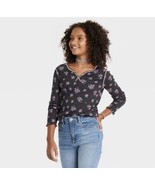 Girls&#39; Notch Long Sleeve T-Shirt - art class Black Floral Medium 7/8. NW... - €5,89 EUR