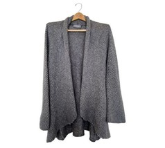 Wooden Ships Grey Mohair Wool Open Knit Waterfall Front Sweater Medium Large - £21.99 GBP