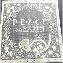 Christmas Holiday Ivory Lace Pillow Panel Décor 11x12 Peace On Earth Vintage - £4.70 GBP