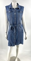 Style &amp; Co Jean Dress Size Large Petite Blue Button Up Tie Waist Stretch... - £26.90 GBP