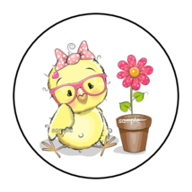 30 Cute Baby Chick And Flower Stickers Envelope Seals Labels 1.5&quot; Round Chicken - £5.95 GBP