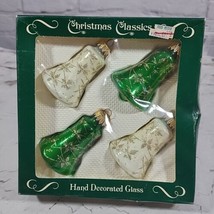 Vintage Christmas By Krebs Ornaments Green Glass Bell Shaped Box Of 4  - £27.08 GBP