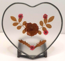 Pewter Heart Pressed Flowers in Resin Votive Candle Holder Vintage - £5.82 GBP