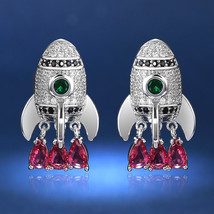 Creative Rocket Shape Multi-Color Zircon Stud Earrings For Women Fashionmonger E - £7.98 GBP