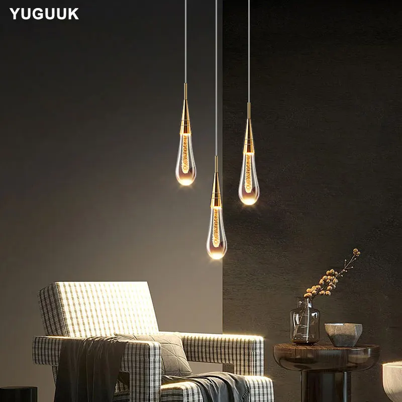 Nordic LED Luxury Crystal Chandeliers Water Drop Lamps Bedroom Bedside M... - £29.25 GBP+