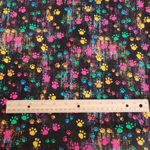 JoAnn Quilt Cotton Fabric 30&quot;x44&quot; Paw Prints Dog Puppy Tie Dye on Black - £5.51 GBP