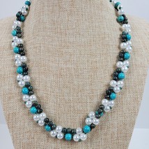 Vintage Estate Blue White Faux Pearl Statement Necklace 22 Inch - $16.83