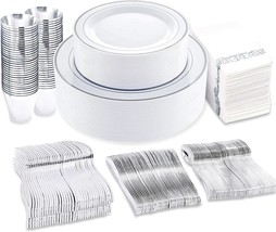 Supernal 400-Piece Silver Dinnerware Set, Disposable Silver, And Party A... - £51.12 GBP
