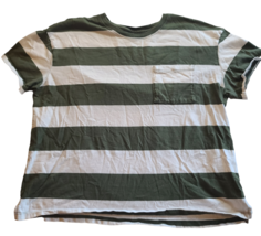 Time and Tru Striped Boyfriend Pocket T-Shirt, Green/White, Size L - £4.62 GBP