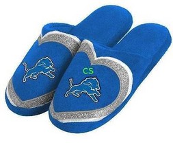 Womens Slippers Detroit Lions NFL Football Blue Glitter Slip On Plush-sz 11/12 - £14.33 GBP
