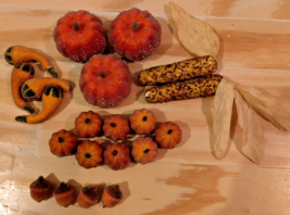 Sugar Beaded Faux Pumpkins Gourds Acorns &amp; Corn Fall Harvest Decor Lot of 21 Pcs - £17.26 GBP
