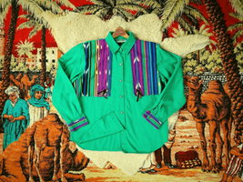 Vtg 1990s Eagle River Green Chimayo Navajo Aztec Brushpopper Western Shirt Sz S - £57.39 GBP