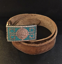 Sterling Silver Turquoise Mexico Lether Belt Size 34 - $350.01