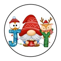 30 Gnome Christmas Envelope Seals Labels Stickers 1.5&quot; Round Joy Owl Reindeer - £5.98 GBP