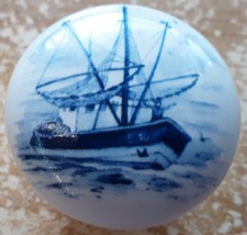 Ceramic Cabinet Knobs W/ Sailing Ship Nautical Blue delft Misc - $4.95