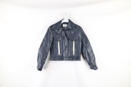 Vintage 70s Streetwear Womens 7/8 Studded Faux Leather Motorcycle Jacket Blue - £77.63 GBP