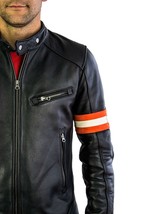 Men&#39;s Gulf Leather Jacket Retro Vintage Cafe Racer Black Leather Jacket - $69.29