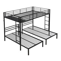 Black Modern Metal Triple Bunk Bed w/ Ladder, Safety Rail, Shelf - $460.99