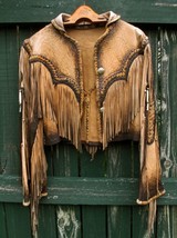 American Buffalo Leather Western Wear Cowgirl Coat Handmade Fringed Jacket - £86.39 GBP+