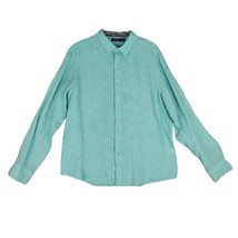NAUTICA Men&#39;s XL 100% Linen Aqua Blue Button-Down Long Sleeve Dress Shirt - £19.79 GBP