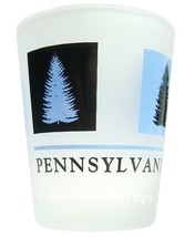 Pennsylvania RR Railroad Font Pine Trees Frosted Shot Glass Souvenir - £7.98 GBP