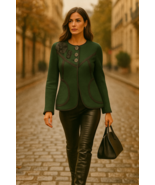 Jaskar Forest Green Black Applique Knit Cardigan Sweater Size M Button F... - €61,70 EUR