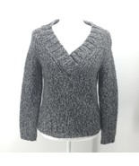 Eagles Eye Chunky Black Grey V-Neck Sweater Wool/Alpaca Blend Petite Small  - $20.32