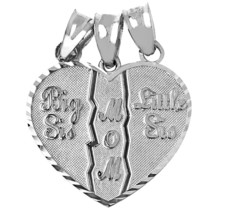 925 Sterling Silver 3 Part Big Sis, Little Sis, Mom Pendants Made USA - £31.52 GBP