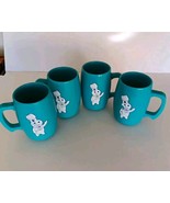 Pillsbury Doughboy Teal Color l Hard Plastic Mug/Cup ( SET OF 4 )  Vintage - £14.20 GBP