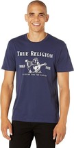 True Religion Men&#39;s Short Sleeve Metallic Buddha Tee, Navy, M - £42.71 GBP